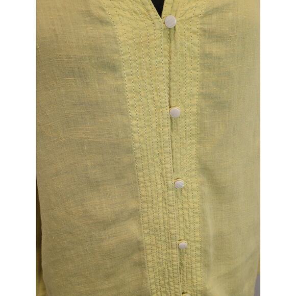 Liz Claiborne 100% Linen Yellow Button-Up Blouse Petite Large - Picture 3 of 7